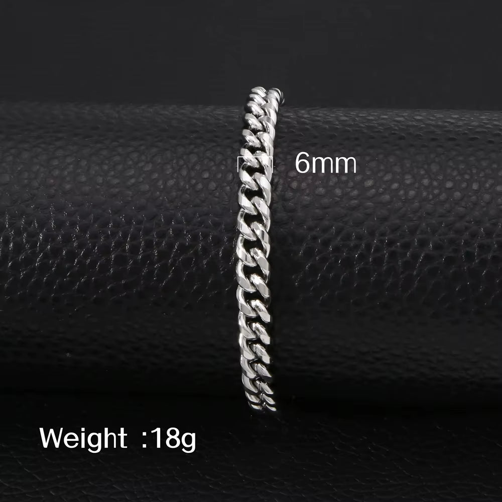HONGTONG Basic Curb Chain Bracelet for Men Stainless Steel Cuban Gold Color Link Chain Wristband Classic Punk Heavy Male Jewelry