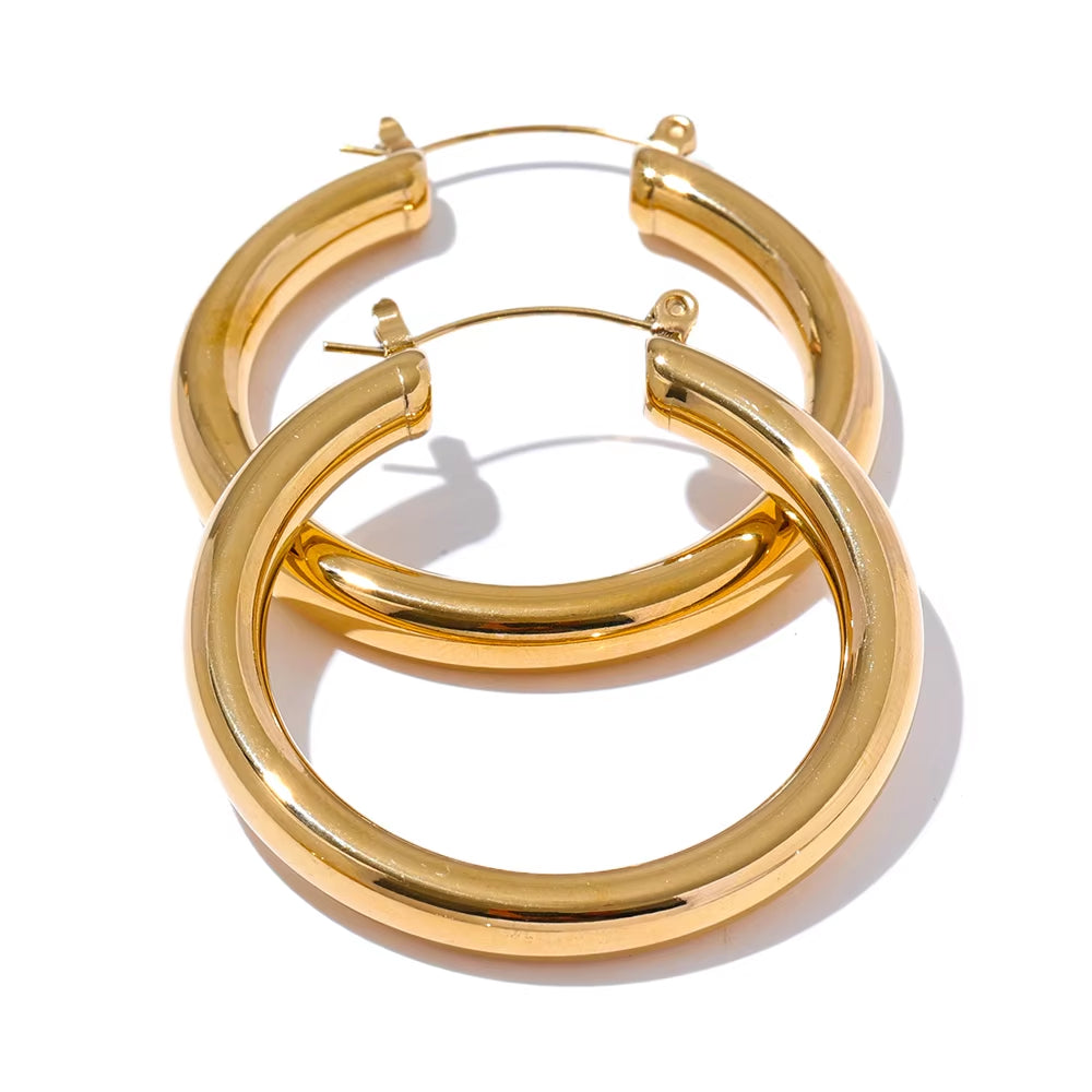 Minimalistic Big Sleek Metal round Hollow Hoop Earrings anti Allergic 316L Stainless Steel Trendy Simple Ear Jewelry