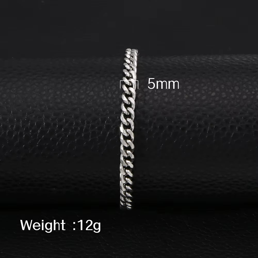 HONGTONG Basic Curb Chain Bracelet for Men Stainless Steel Cuban Gold Color Link Chain Wristband Classic Punk Heavy Male Jewelry