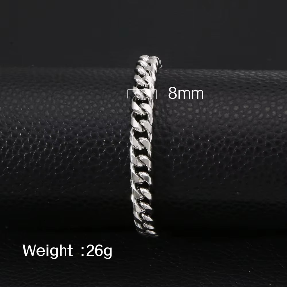 HONGTONG Basic Curb Chain Bracelet for Men Stainless Steel Cuban Gold Color Link Chain Wristband Classic Punk Heavy Male Jewelry