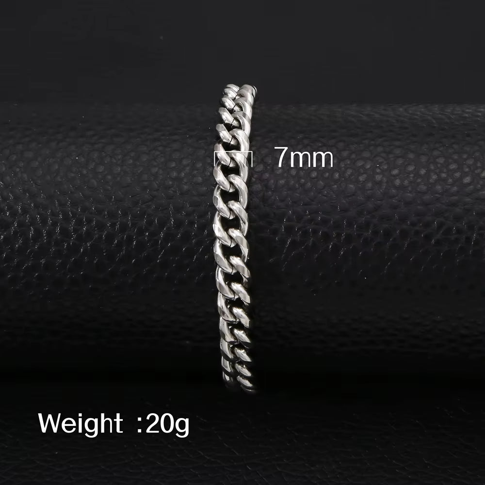 HONGTONG Basic Curb Chain Bracelet for Men Stainless Steel Cuban Gold Color Link Chain Wristband Classic Punk Heavy Male Jewelry