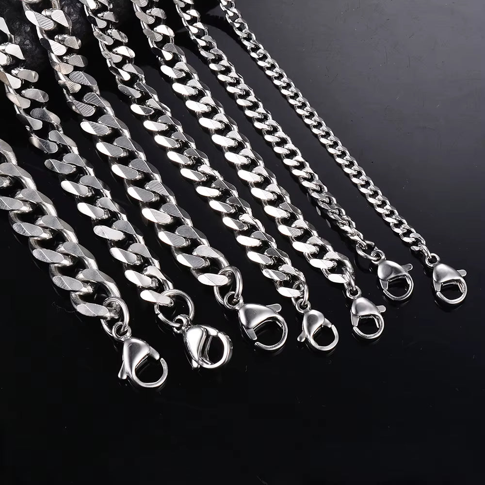 Men Curb Chain Necklace 3.5Mm-9Mm Stainless Steel Basic Punk Cuban Link Chain Necklaces for Male Jewelry Hip Hop