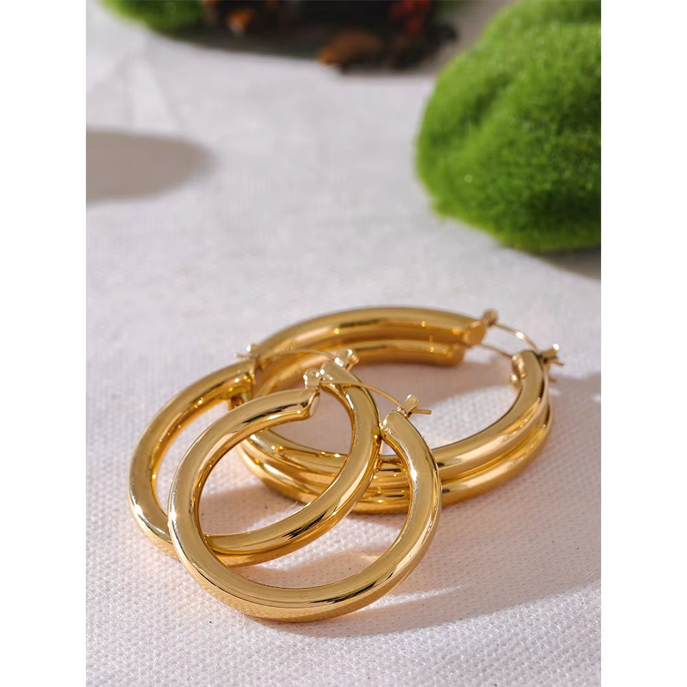 Minimalistic Big Sleek Metal round Hollow Hoop Earrings anti Allergic 316L Stainless Steel Trendy Simple Ear Jewelry