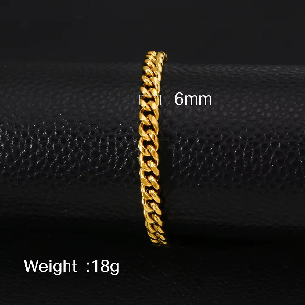 HONGTONG Basic Curb Chain Bracelet for Men Stainless Steel Cuban Gold Color Link Chain Wristband Classic Punk Heavy Male Jewelry