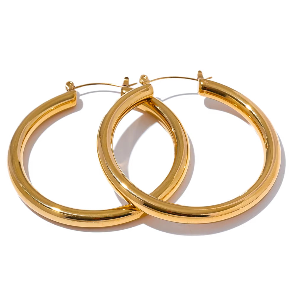 Minimalistic Big Sleek Metal round Hollow Hoop Earrings anti Allergic 316L Stainless Steel Trendy Simple Ear Jewelry