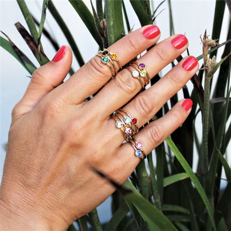 14K Gold Filled Birthstone Ring 4MM Zircon Knuckle Ring Boho Gold Jewelry Anillos Mujer Minimalistic Bohemian Ring for Women