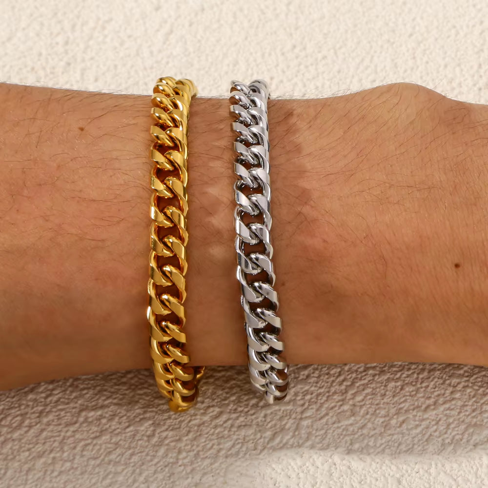 HONGTONG Basic Curb Chain Bracelet for Men Stainless Steel Cuban Gold Color Link Chain Wristband Classic Punk Heavy Male Jewelry