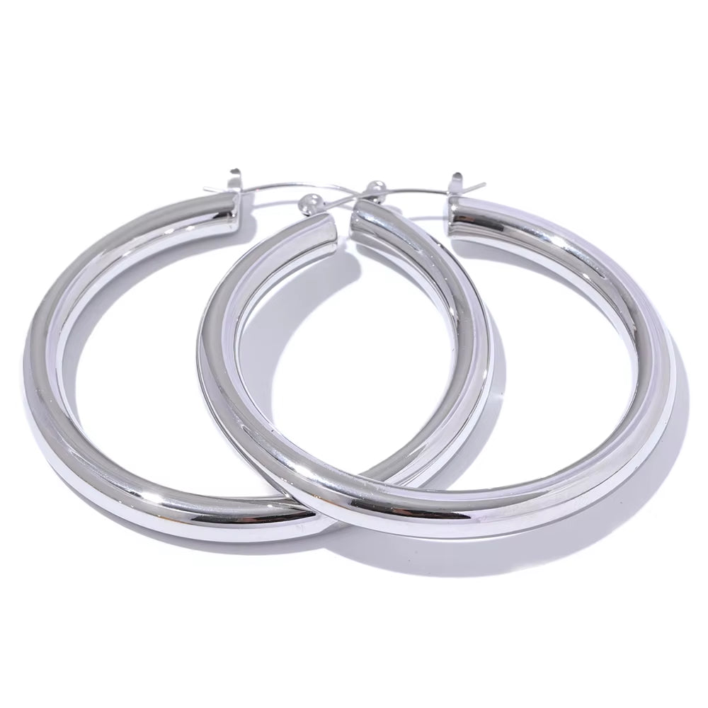 Minimalistic Big Sleek Metal round Hollow Hoop Earrings anti Allergic 316L Stainless Steel Trendy Simple Ear Jewelry