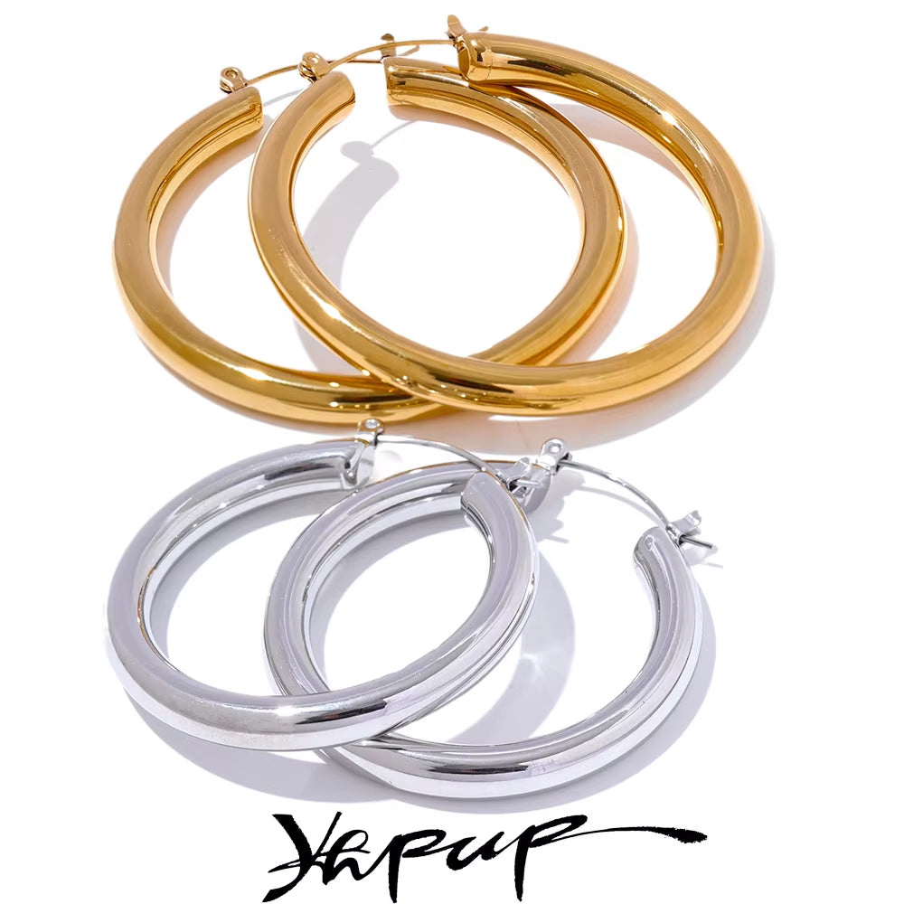 Minimalistic Big Sleek Metal round Hollow Hoop Earrings anti Allergic 316L Stainless Steel Trendy Simple Ear Jewelry