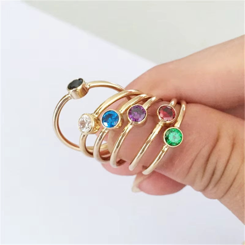 14K Gold Filled Birthstone Ring 4MM Zircon Knuckle Ring Boho Gold Jewelry Anillos Mujer Minimalistic Bohemian Ring for Women