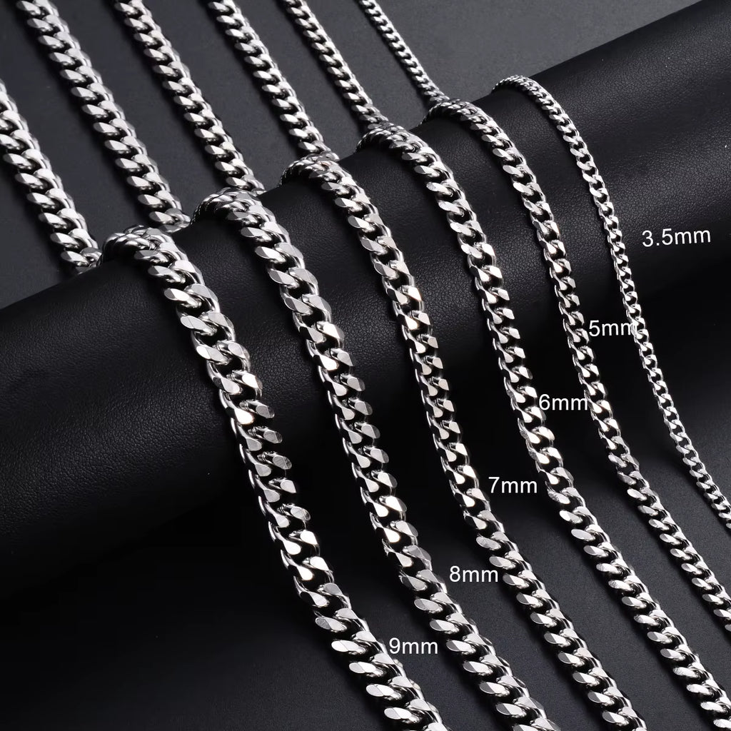 Men Curb Chain Necklace 3.5Mm-9Mm Stainless Steel Basic Punk Cuban Link Chain Necklaces for Male Jewelry Hip Hop